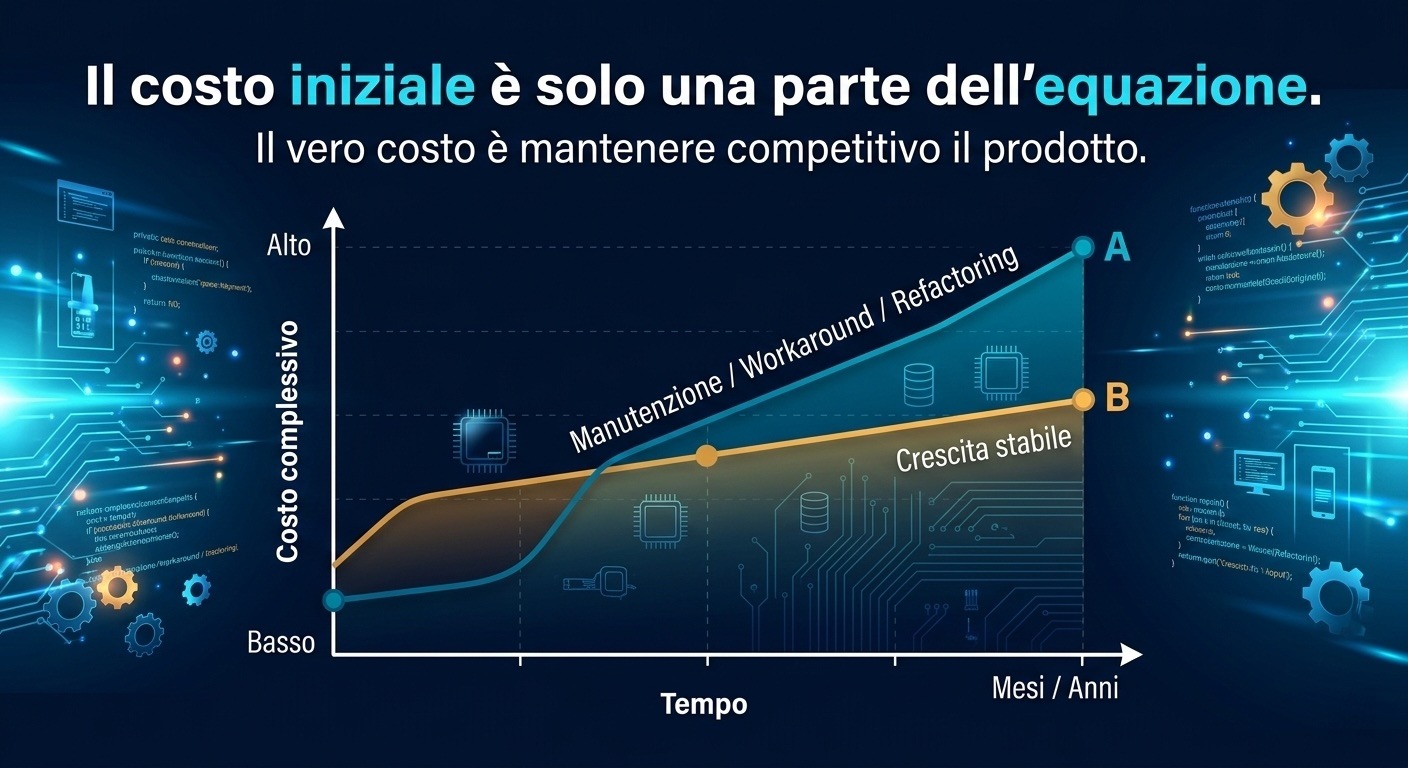Grafico TCO, l'andamento dei costi di app native e ibride nel tempo